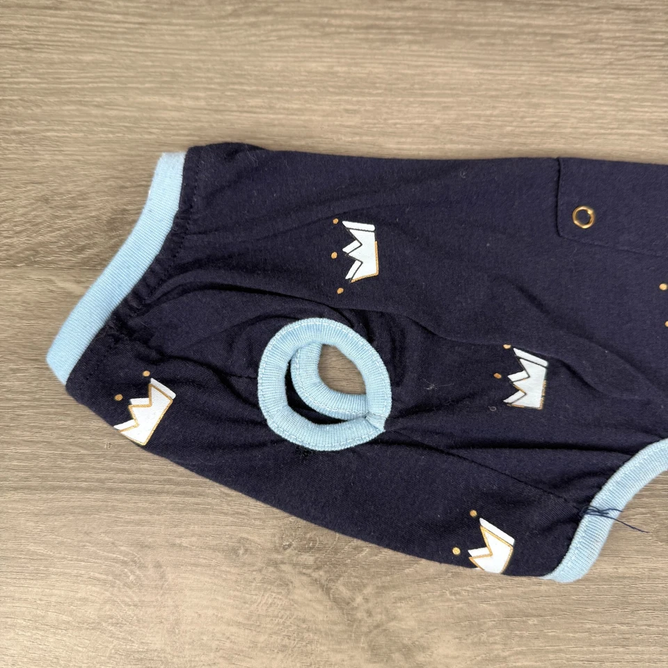 Top Paw Dog Pajamas Small Blue Crown Print Rear 2 Legged Dog Top w/ Snap Closure - Image 3 of 4
