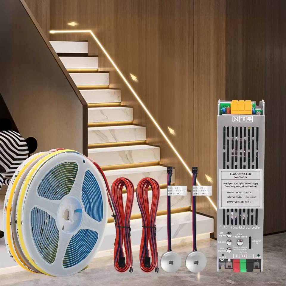 5M 10M 15M Sensor Motion Stairs LED Strip Light Kit 24V COB Water Flow Staircase - Image 2 of 4
