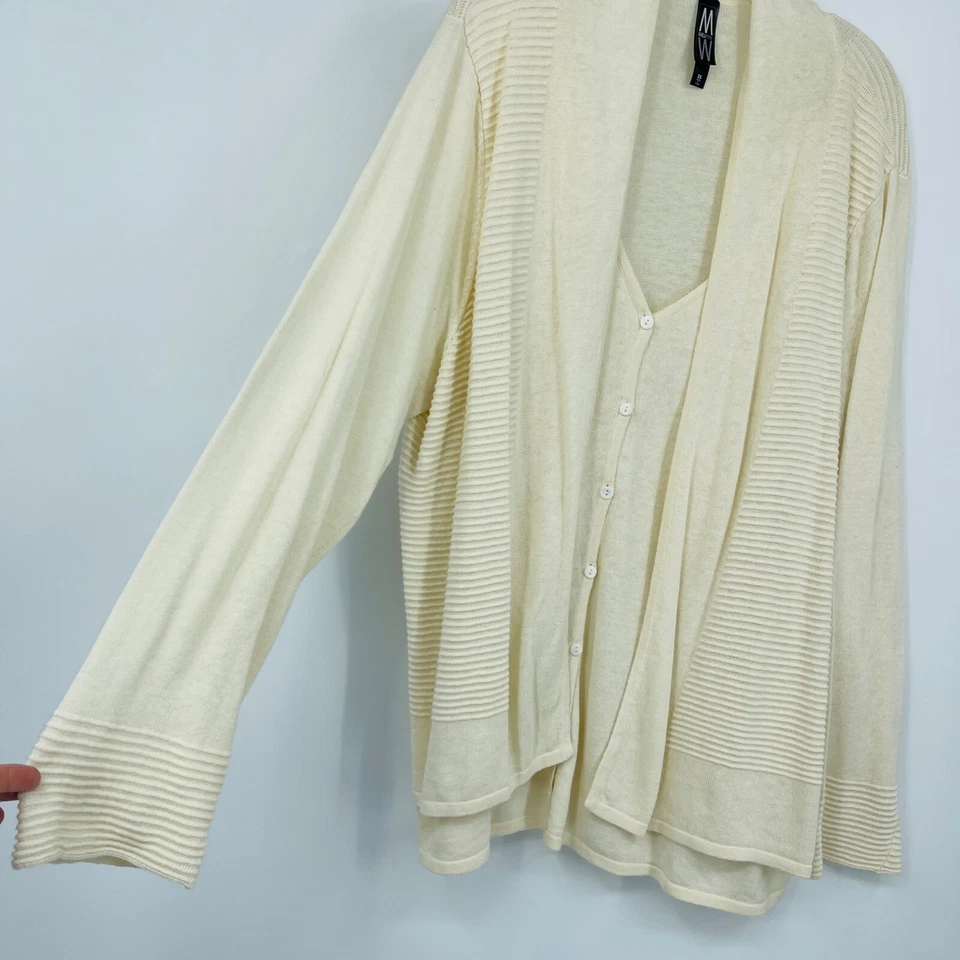 MARLA WYNNE 亚麻混纺针织开衫毛衣象牙色附加上衣女式 2XL — 第 2/4 张图片