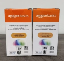2Pack Amazon Basics Smart Light Bulb, A19 LED 60W, 800 Lumens Color Change Alexa