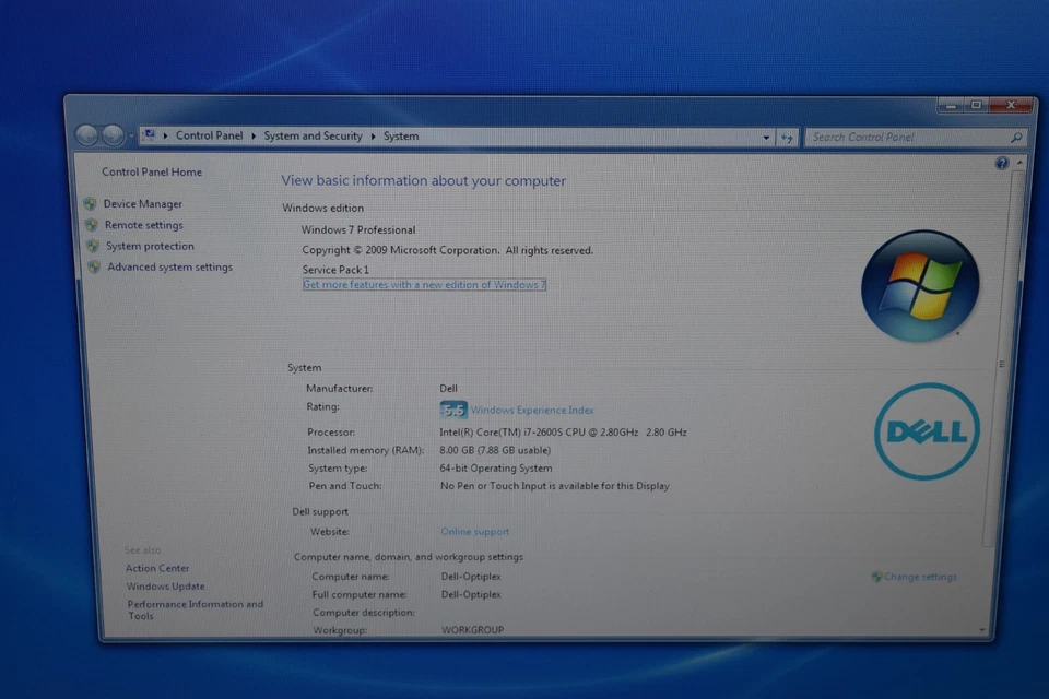 Dell Optiplex Quad Core i7-2600S 8GB 500GB HD Windows 7 Pro x64 22" LCD Monitor - Image 4 of 4