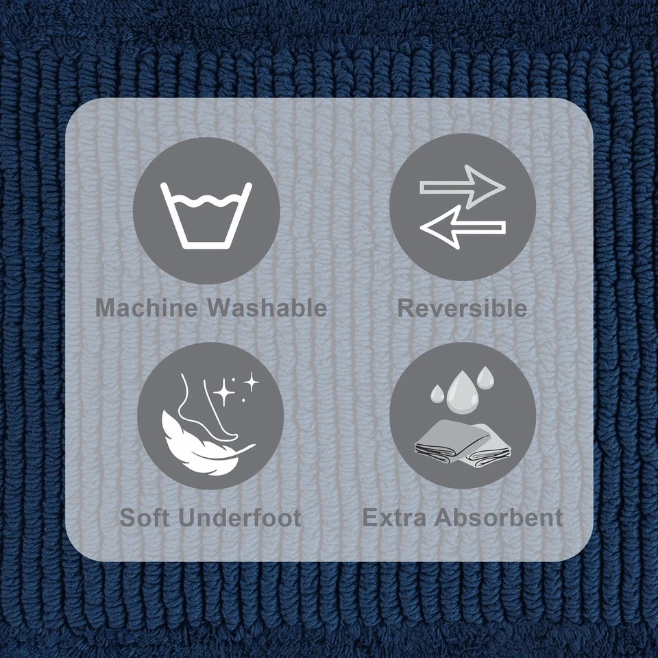 Alfombra de baño reversible estilo hotel azul algodón egipcio 24" X 40" lavable a máquina Foto 3 de 4