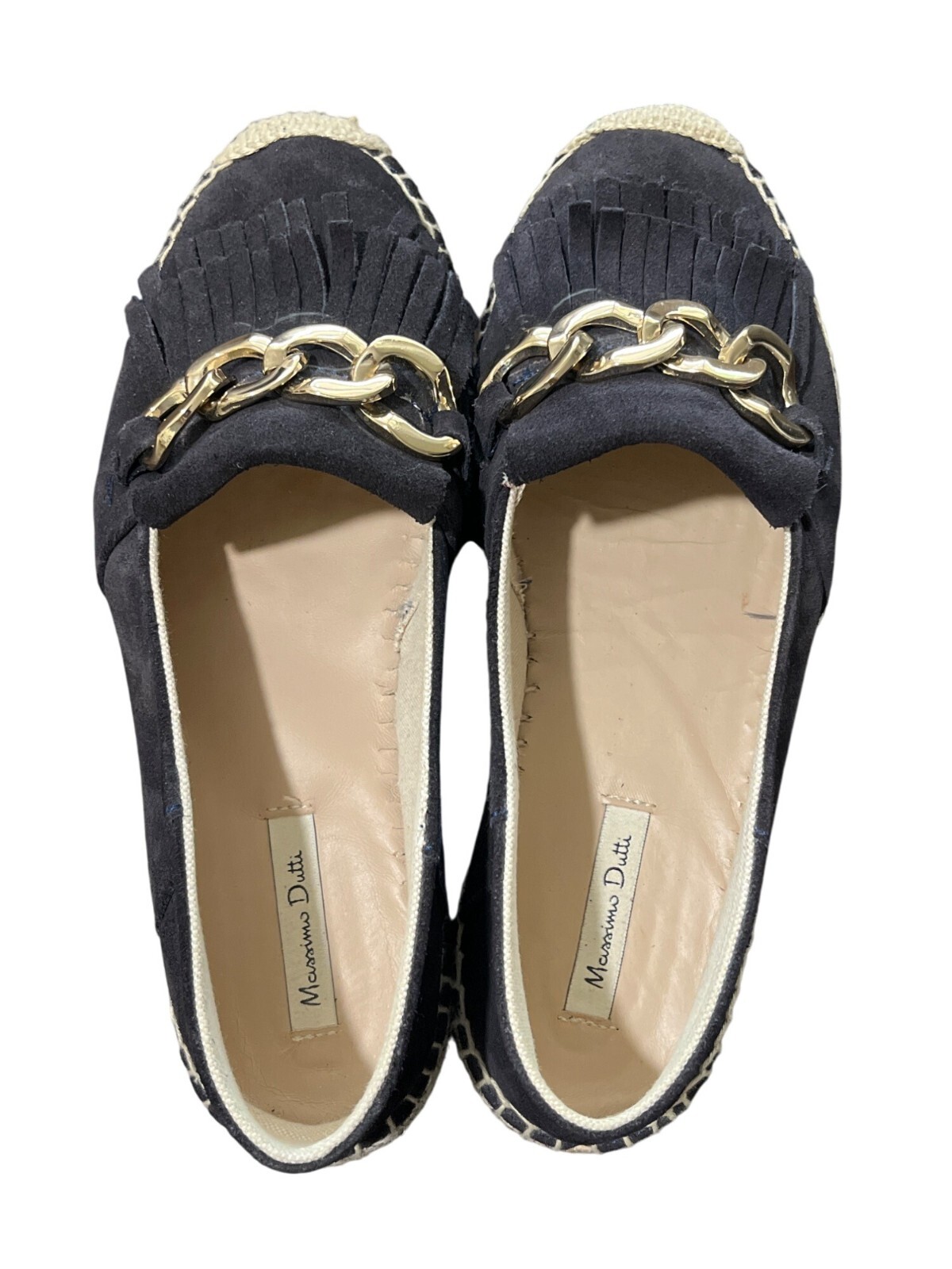 Massimo Dutti Black Suede Espadrille Loafer Gold-Chain Fringe EU 38 / US 7.5 thumbnail 2