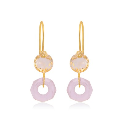#ad Citrine amp; Rose Quartz Dangle –22k yellow Gold Earrings for women Anniversary $450.00
