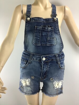 Jeans Latzhose Kinder Mädchen kurz,98/104,110/116,122/128,134/140,146/152,Strass
