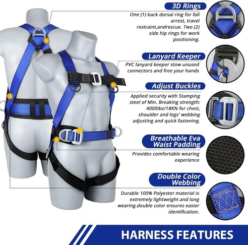 Safety Harness Fall Protection Kit Full Body Roofing Harnesses Shock Absorbing - Picture 2 of 7