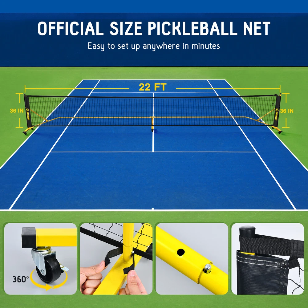 Regulation 22FT Pickleball Net Set with Wheels for Driveway and Court Lines  