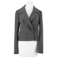 Ann Taylor Sz 6 Dark Gray Pockets Double Breast Button Poly Rayon Blazer Jacket