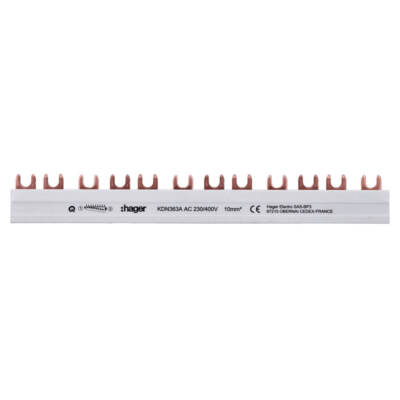 Hager Phasenschiene mit Gabelanschluss KDN363A 10qmm 63A 12 Module 3 polig