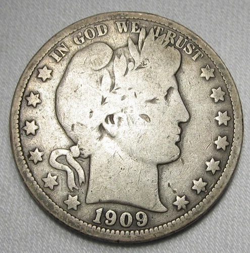 1909 Barber Silver Half Dollar VG Coin AH323