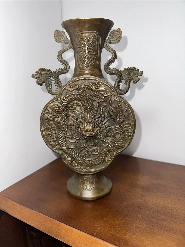 古董 19 世纪日本明治时期青铜雕像花瓶EXTREME D G2U — 第 4/4 张图片