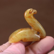 Chinese Jade Carved Totem Bird Statues Necklaces Pendant Amulet