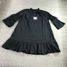 CYNTHIA ROWLEY Dress Womens Small S Black Polished Cotton Eden Swing Dress
