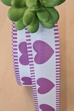 5/8, 7/8  1.5" 1 YD Valentine's Day Grosgrain Ribbon Purple Hearts Love