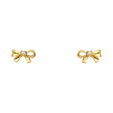 14K Yellow Gold Bow Stud Earrings with Diamond Accents