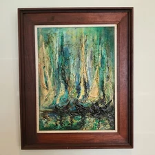 MCM Original Acrylic Oil Ocean Painting Teak Frame Danny Garcia Signed Carmel CA