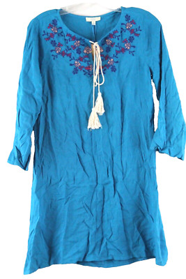 Kori America Women's Embroidered Cover up Mini Dress Size S Bright Blue NWT