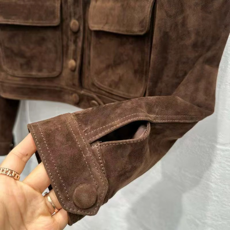Brown Suede Leather Bomber Jacket Womens Button Up Vintage XS S M L XL 2XL 3XL image 3