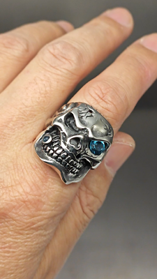 Skull Smoking Cigar Men's Stainless Steel Rocker Ring CZ Eye