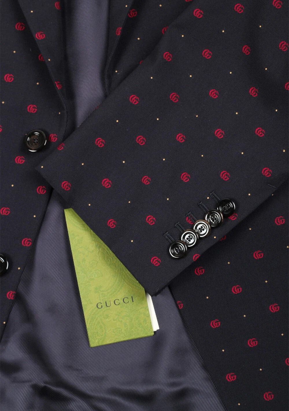 Abito firmato blu rosso GG Gucci taglia 46 IT 36R USA nuovo con etichette