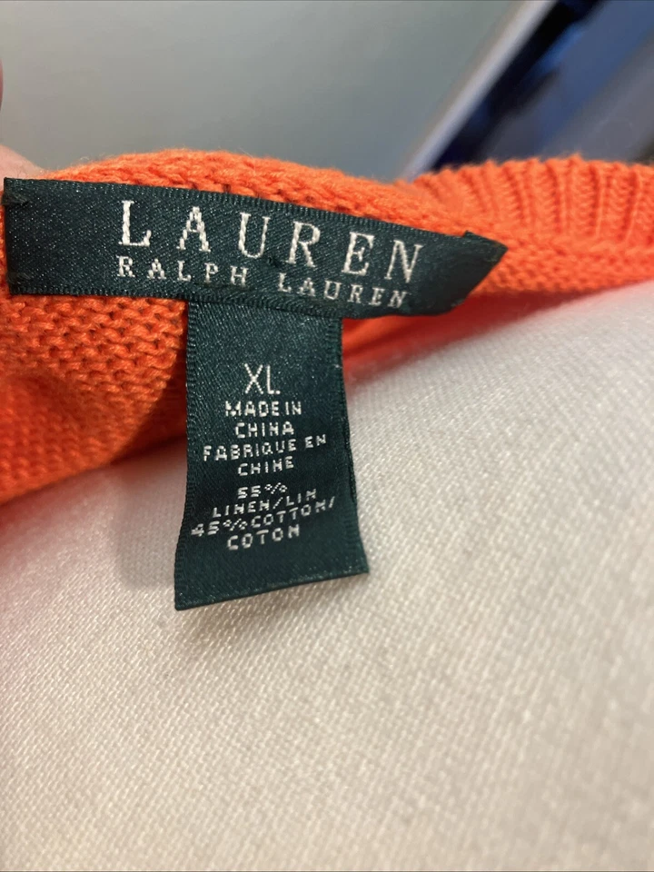 Suéter tejido Ralph Lauren para mujer naranja rosa flores talla XL Foto 4 de 4