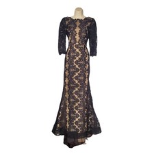 Alice + Olivia Jae Lace Open Back Maxi Dress Gown Black Mermaid Cocktail Size 8