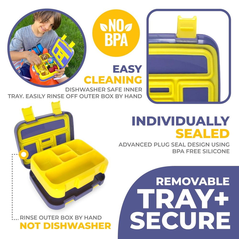 Insulated Kids Bento Lunch Box Set with Ice Pack and Water Bottle