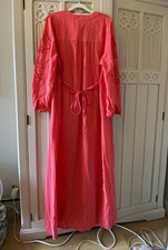 M&S Collection Bright Coral Cotton V-Neck Embroidered Belted Maxi Dress UK 14