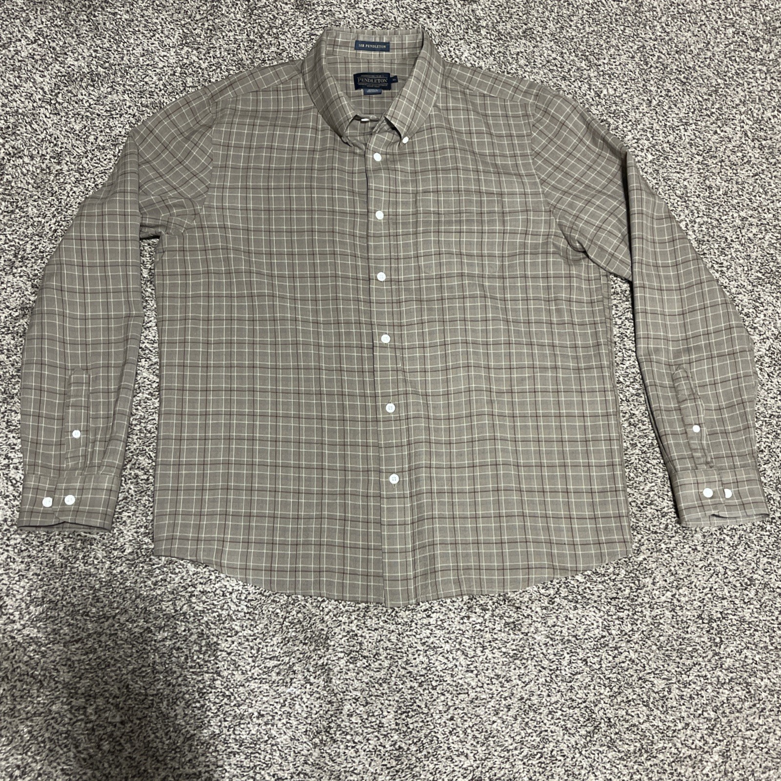 Pendleton Sir Pendleton Wool Shirt Brown Plaid Lo… - image 1