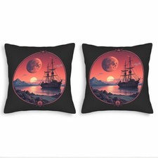 Set of 2 18x18in Throw Pillow Covers - Serene Seascape Design with Sunset