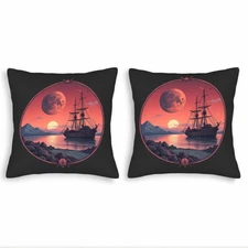 Set of 2 18x18in Throw Pillow Covers - Serene Seascape Design with Sunset 