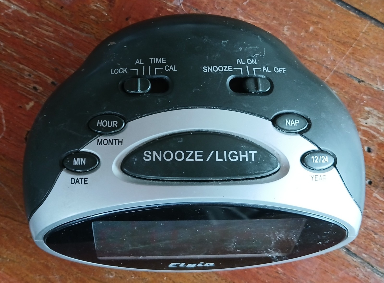 Bedside travel digital clock/alarm, battery powered, compact, simple, by Elgin