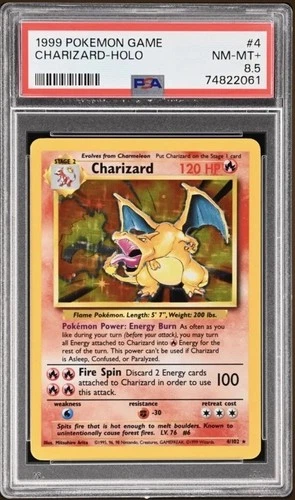 PSA 8.5 CHARIZARD 1999 Pokemon Base Unlimited #4/102 Holo Non-Shadowless NM-MT+