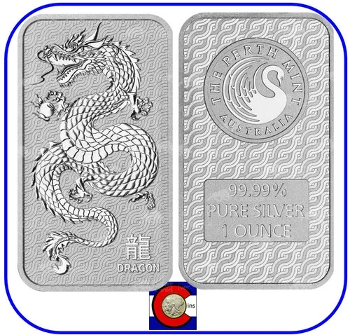 2024 Australia Lunar Dragon Silver Bullion Bar BU 1 oz 0.9999 in Capsule