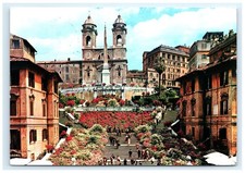 Vintage Spanish Steps Church Trinita dei Monti Rome Italy Postcard