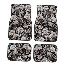 Print Floral Car Floor Mats Suitable for Cars SUVs Black White Flowers