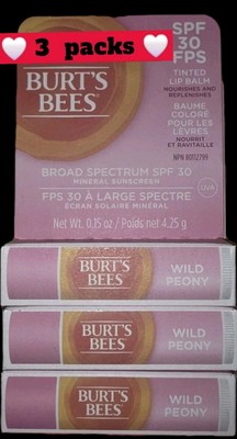 3 Burt s Bees Tinted Lip Balms SPF 30 100% Natural Wild Peony, Mother's Day gift