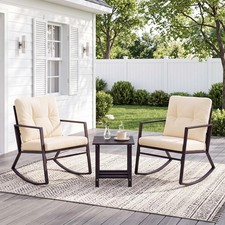 3PC Patio Rocking Chairs Set with Storage Table,Outdoor Rocking Chairs for Porch