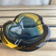 Vintage Murano Sommerso  Glass Ashtray Yellow Blue Green