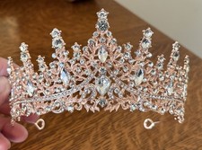 Rose Gold Crystal Tiara Wedding Bridal Queen Crown Rhinestone Pageant Headpiece