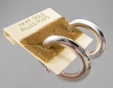 NOS Vintage 1" Silver Tone Hoop Post Hinged Earrings 161N