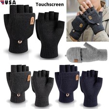 Winter Knitted Fingerless Gloves Warm Thick Touchscreen Half Finger Men Women US