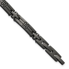 Stainless Steel Gun Metal IP-plated Cross Link Bracelet 8.75" Plus 0.5 inch Ext.