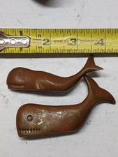 Set of two 3.25&rdquo; Bronze Brass Whale Paperweight , Vintage Patina