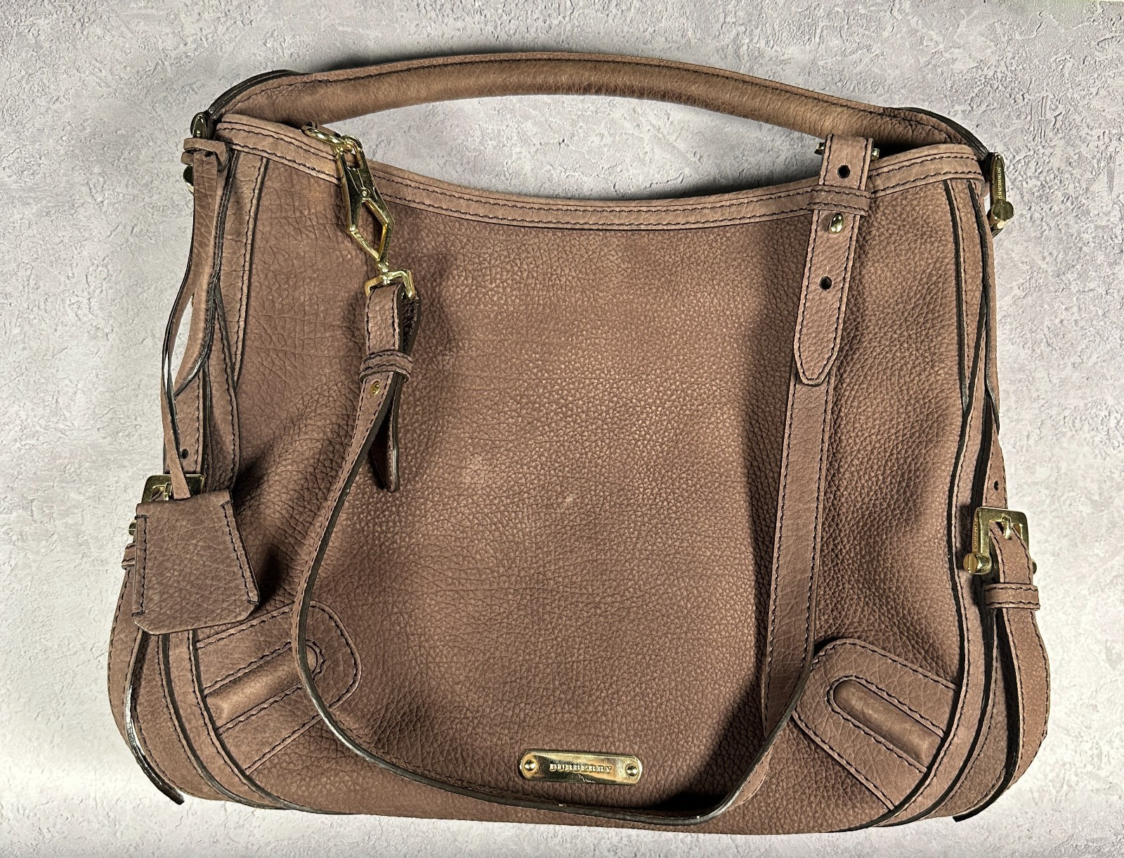 Burberry Vintage Brown Nubuck Leather Hobo Shoulder Bag Handbag 2 way image 2