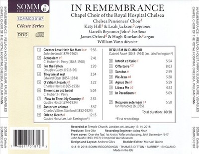 CHAPEL CHOIR OF ROYAL HOSPITAL CHELSEA - IN REMEMBRANCE NEW CD