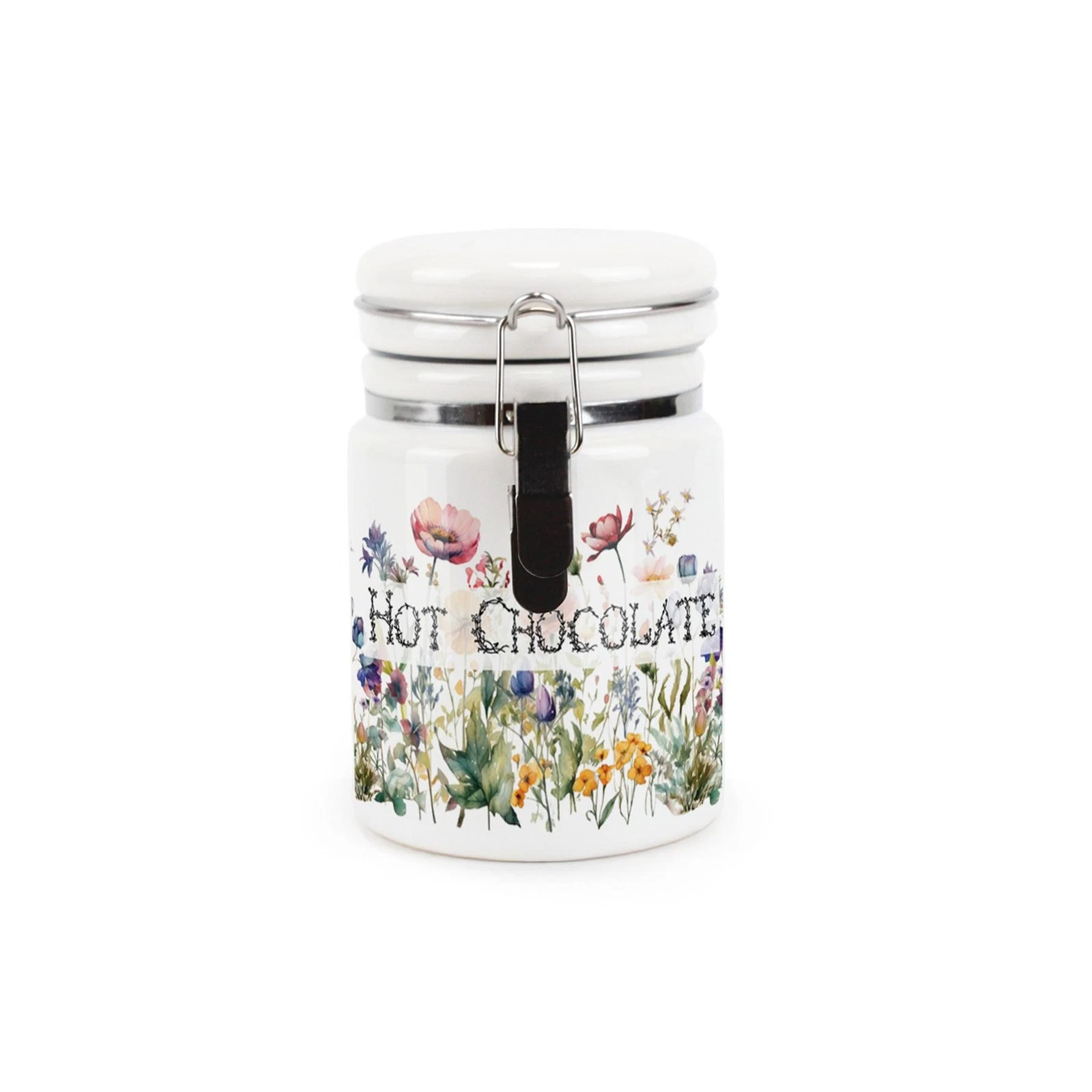 Ceramic Clip-Lid Wildflowers Canister - Hot Chocolate Storage Container