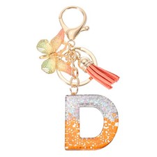 Alphabet D Tassel Butterfly Initial Letter Keychain Orange/Silver, Pack of 1 