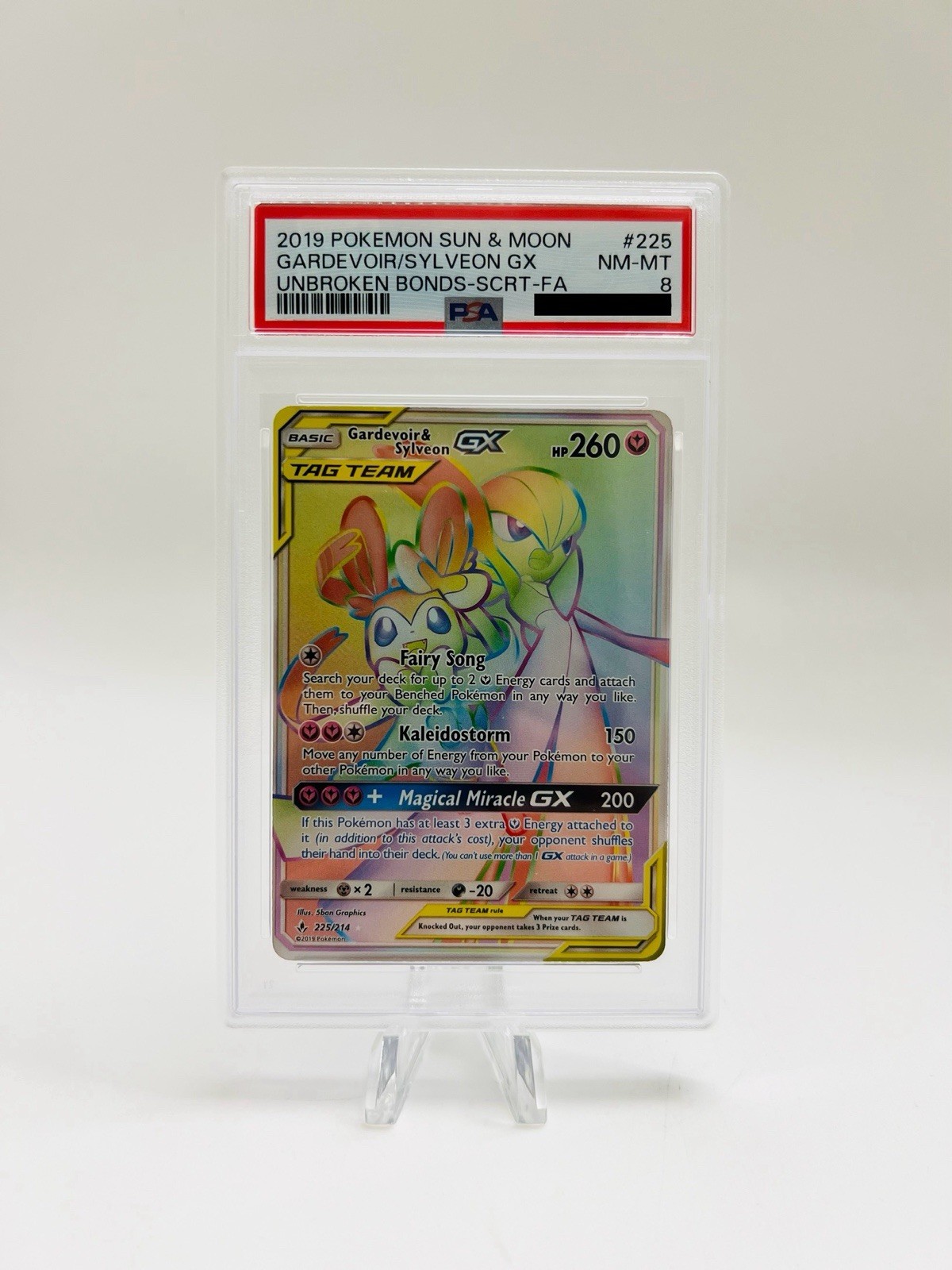 Pokemon Gardevoir & Sylveon GX (Secret) 225/214 PSA 8 Unbroken Bonds Holo