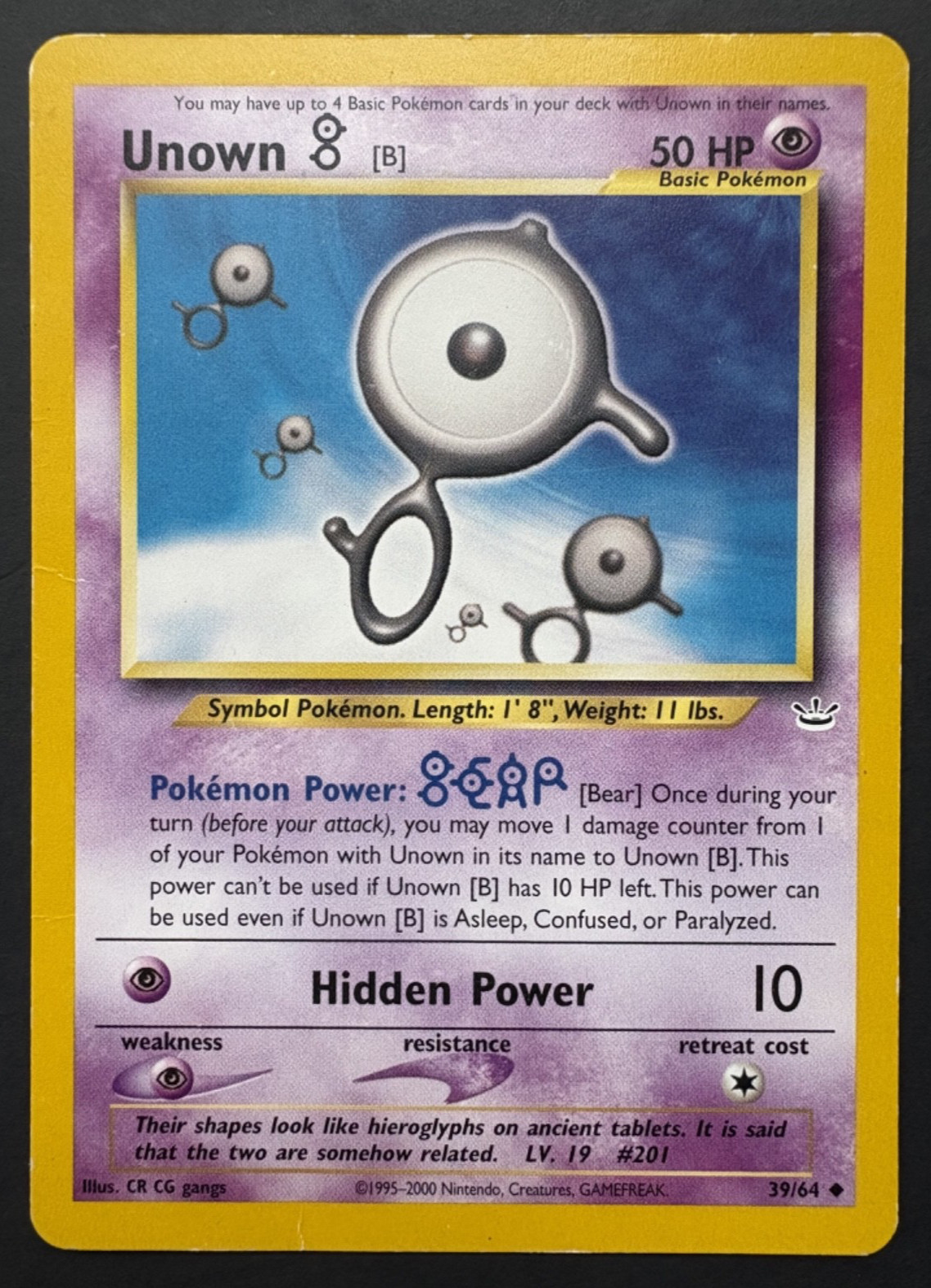 Pokemon TCG - Neo Revelation - Unown [B] #39 - Uncommon - WOTC - Vintage - MP